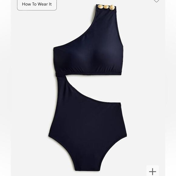J. Crew Cut Out Full Coverage One Piece Swimsuit with Buttons Navy Size 22 - Picture 11 of 11